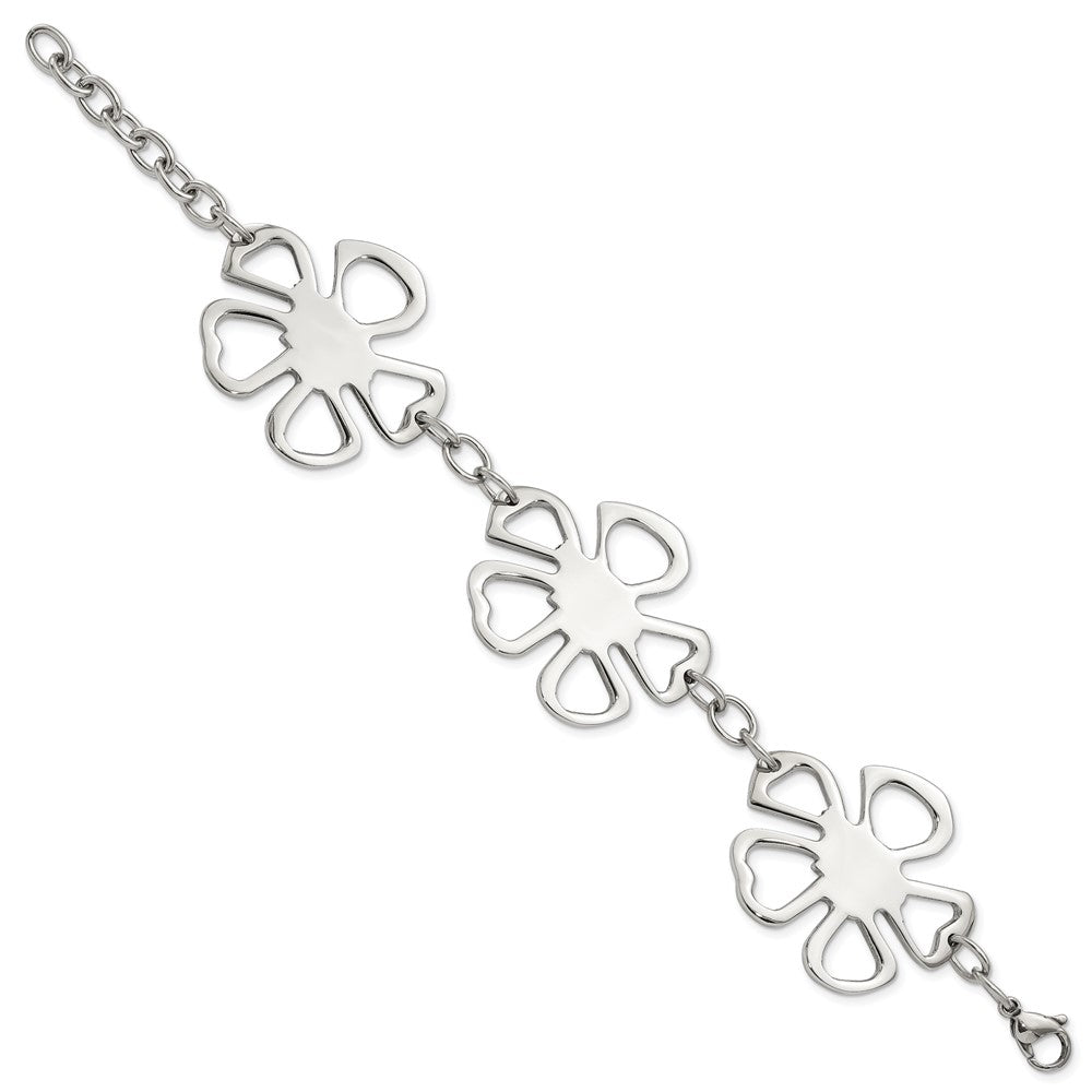 8 Inch Stainless Steel Polished Flowers Bracelet