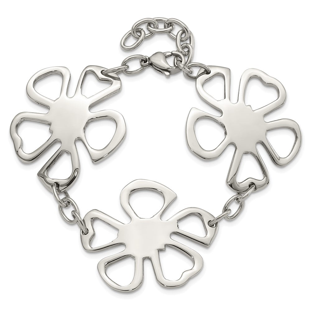 8 Inch Stainless Steel Polished Flowers Bracelet
