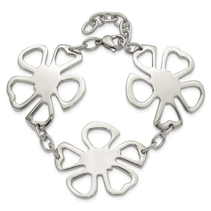 8 Inch Stainless Steel Polished Flowers Bracelet