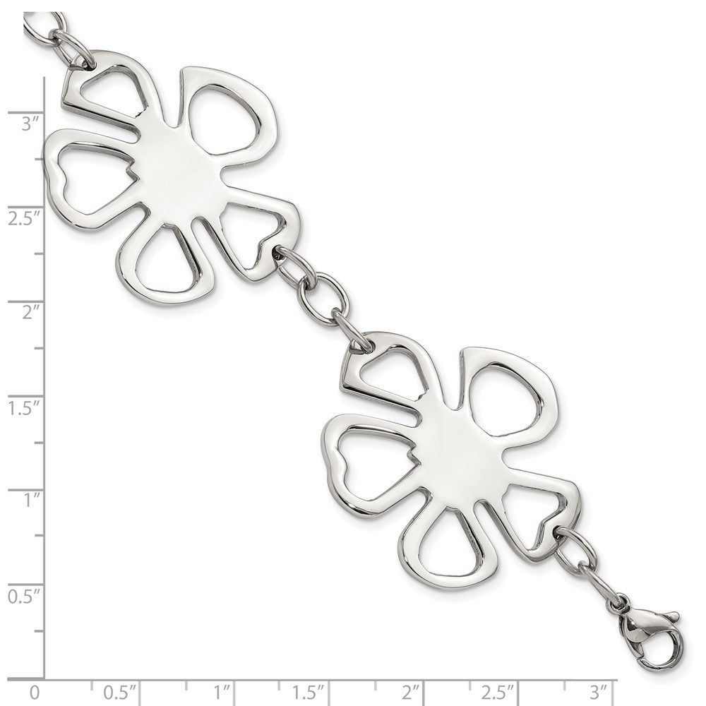 8 Inch Stainless Steel Polished Flowers Bracelet