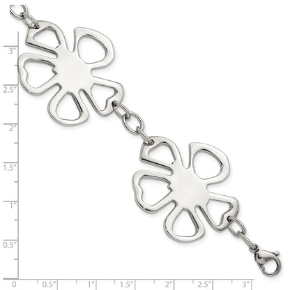 8 Inch Stainless Steel Polished Flowers Bracelet