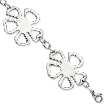8 Inch Stainless Steel Polished Flowers Bracelet