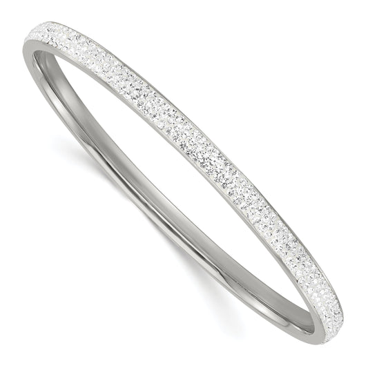 Stainless Steel Polished Crystal Round Slip-On Bangle