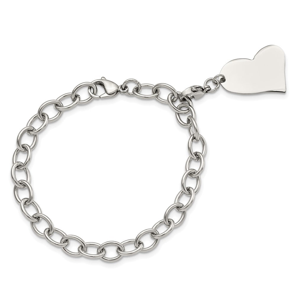Stainless Steel Chisel Polished Link With Heart Lobster Clasp Charm 8 Inch Bracelet