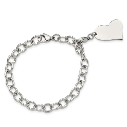Stainless Steel Chisel Polished Link With Heart Lobster Clasp Charm 8 Inch Bracelet