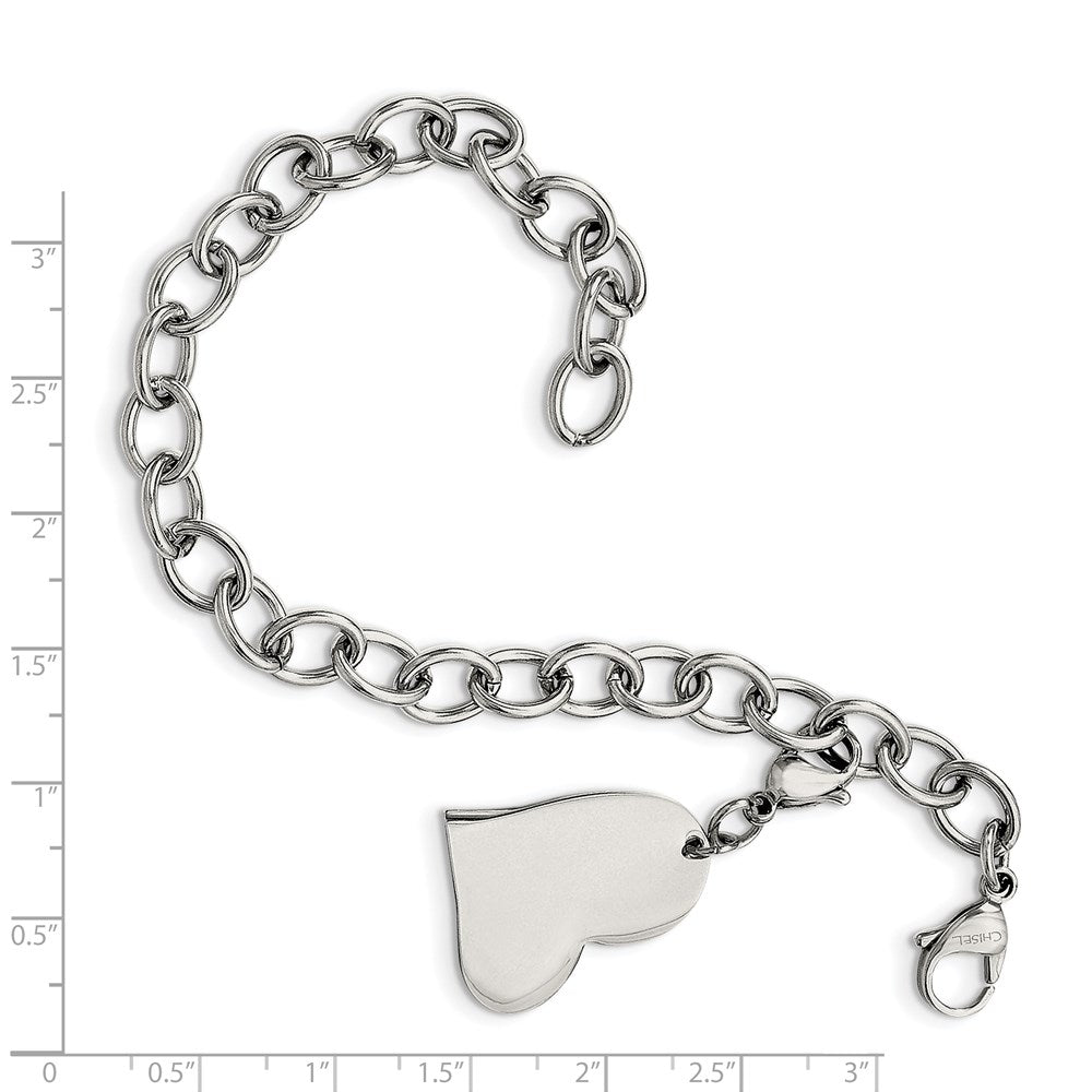 Stainless Steel Chisel Polished Link With Heart Lobster Clasp Charm 8 Inch Bracelet