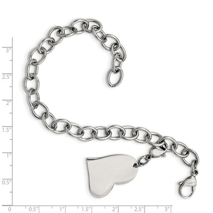 Stainless Steel Chisel Polished Link With Heart Lobster Clasp Charm 8 Inch Bracelet