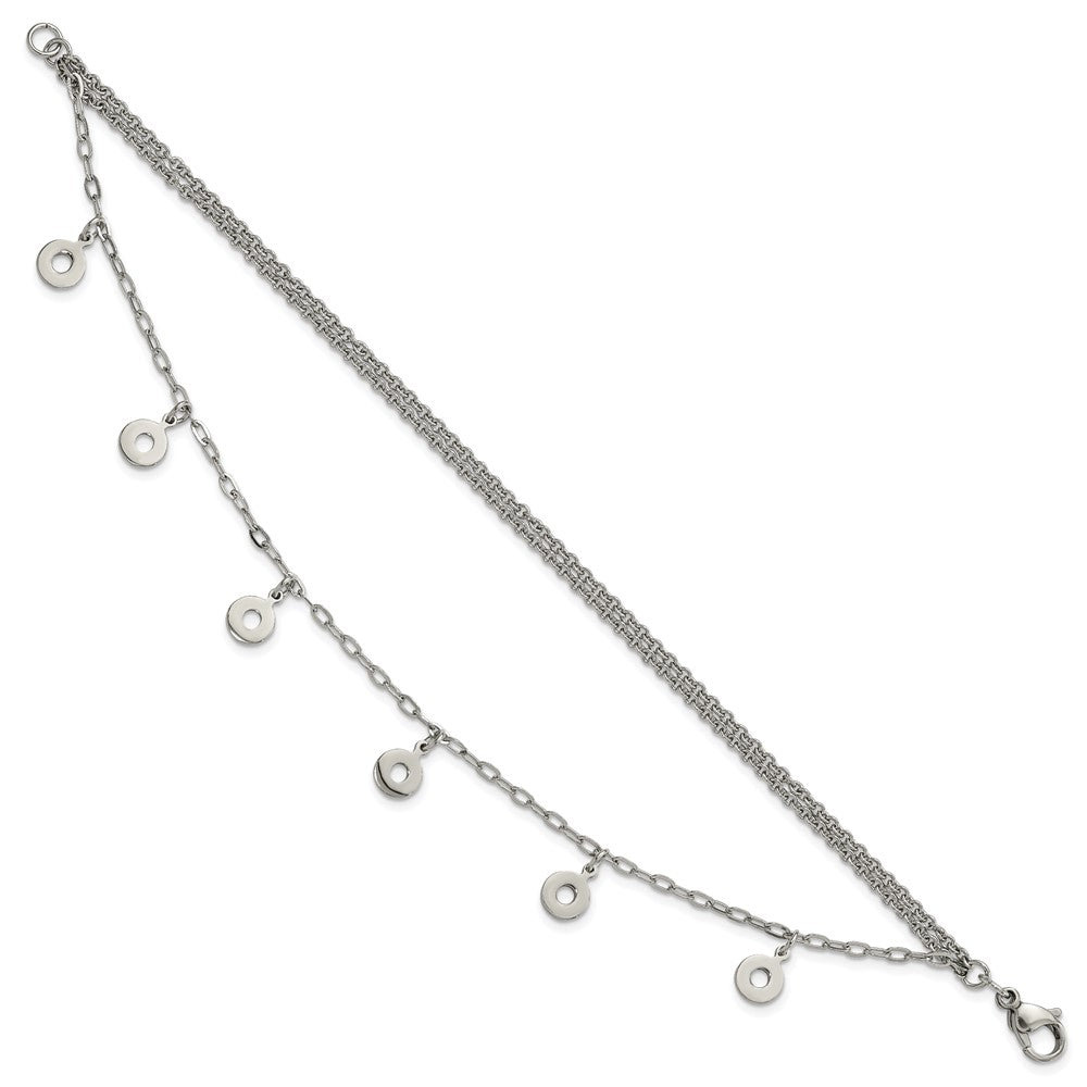 7.25 Inch Stainless Steel Polished Multi-Strand Circles Bracelet