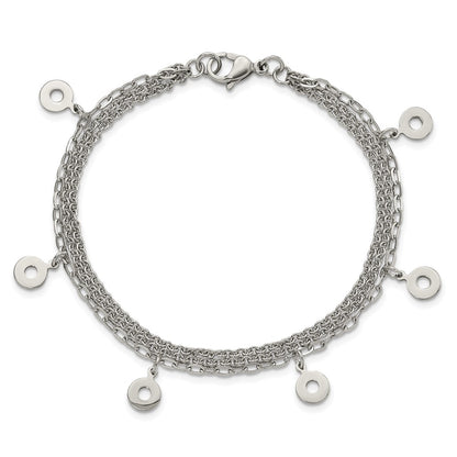 7.25 Inch Stainless Steel Polished Multi-Strand Circles Bracelet