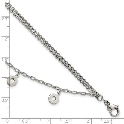 7.25 Inch Stainless Steel Polished Multi-Strand Circles Bracelet