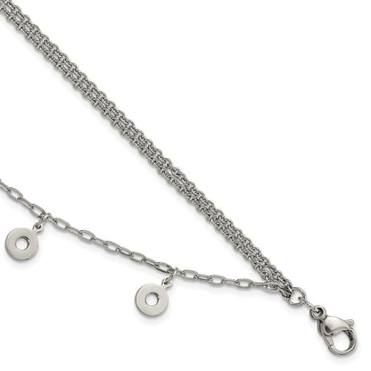 7.25 Inch Stainless Steel Polished Multi-Strand Circles Bracelet