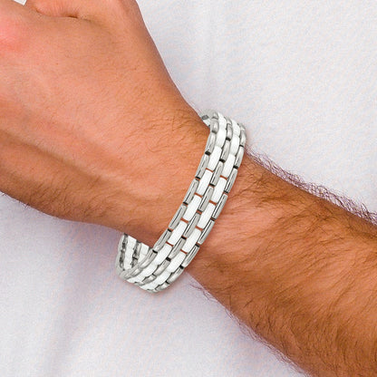Stainless Steel Chisel Polished With Double Row White Ceramic 8.25 Inch Link Bracelet