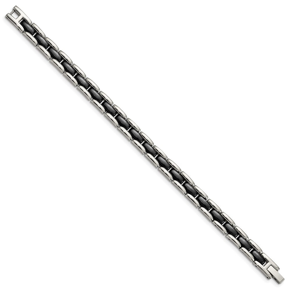 Stainless Steel Chisel Polished With Black Ceramic 8 Inch Link Bracelet