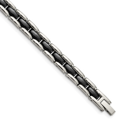Stainless Steel Chisel Polished With Black Ceramic 8 Inch Link Bracelet