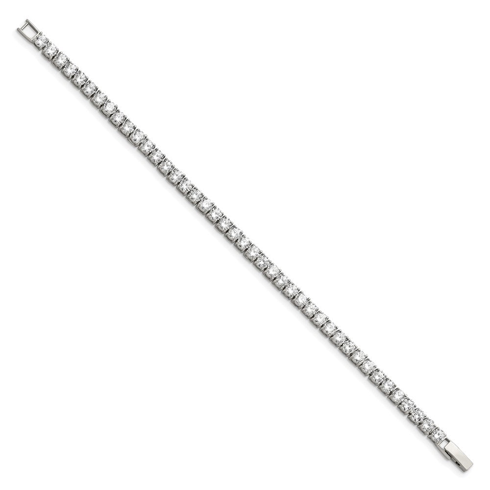 Stainless Steel Chisel Polished Cz 7.5 Inch Tennis Bracelet