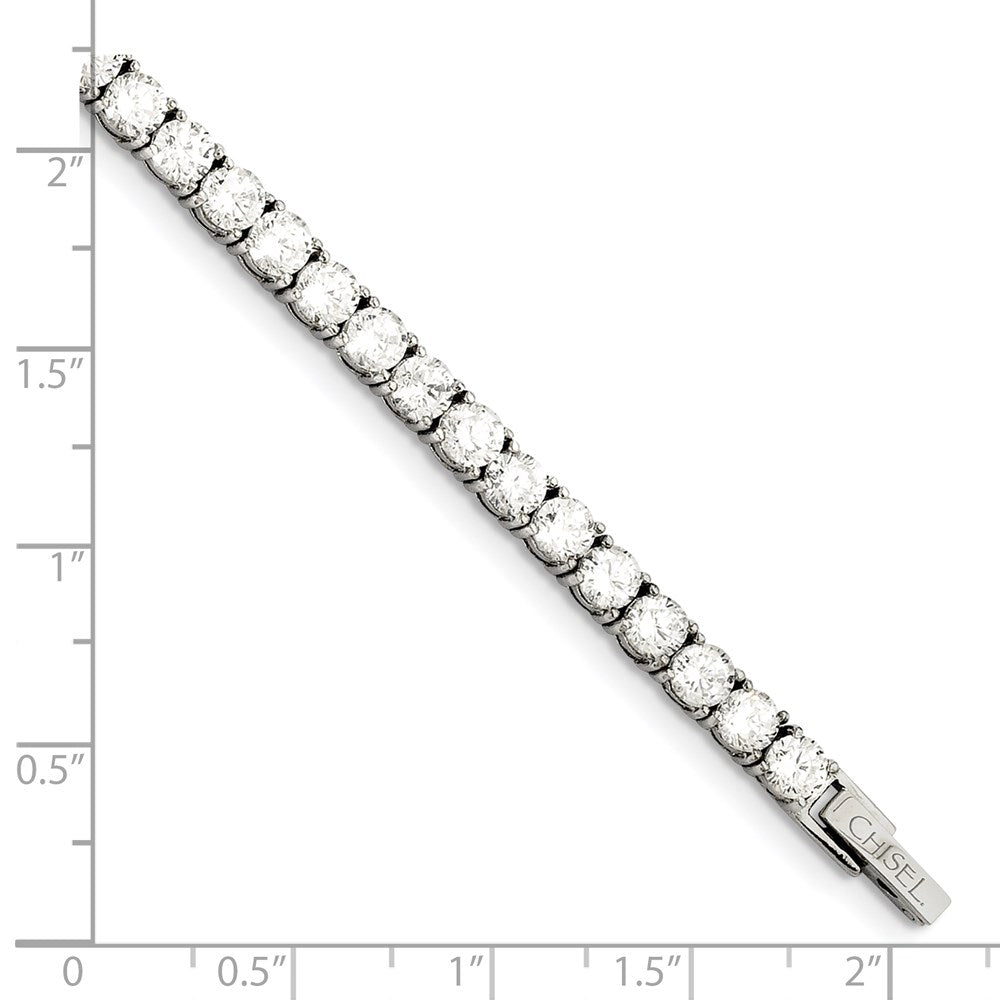 Stainless Steel Chisel Polished Cz 7.5 Inch Tennis Bracelet