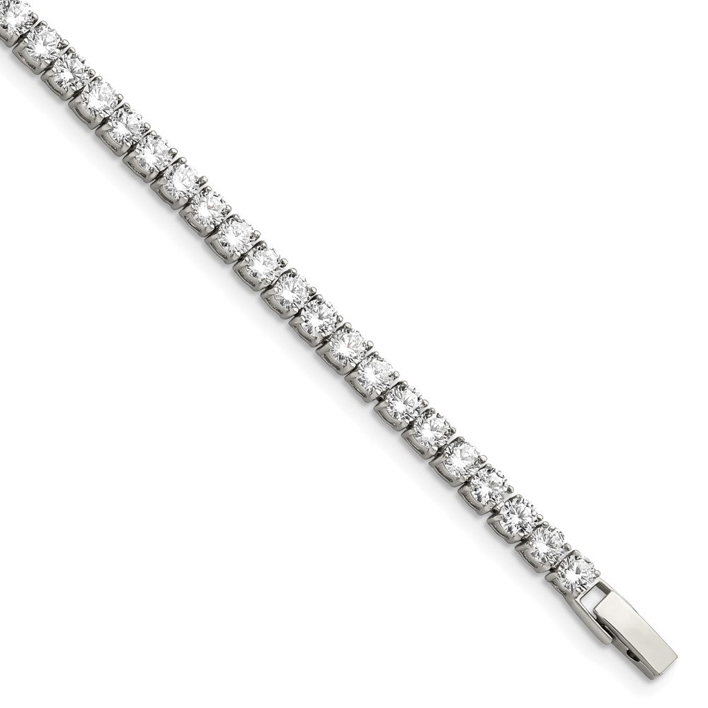 Stainless Steel Chisel Polished Cz 7.5 Inch Tennis Bracelet