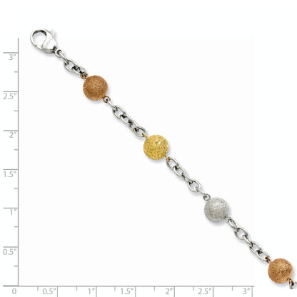 8 Inch Stainless Steel Tri-Color Ip-Plated Laser Cut 8In Bracelet