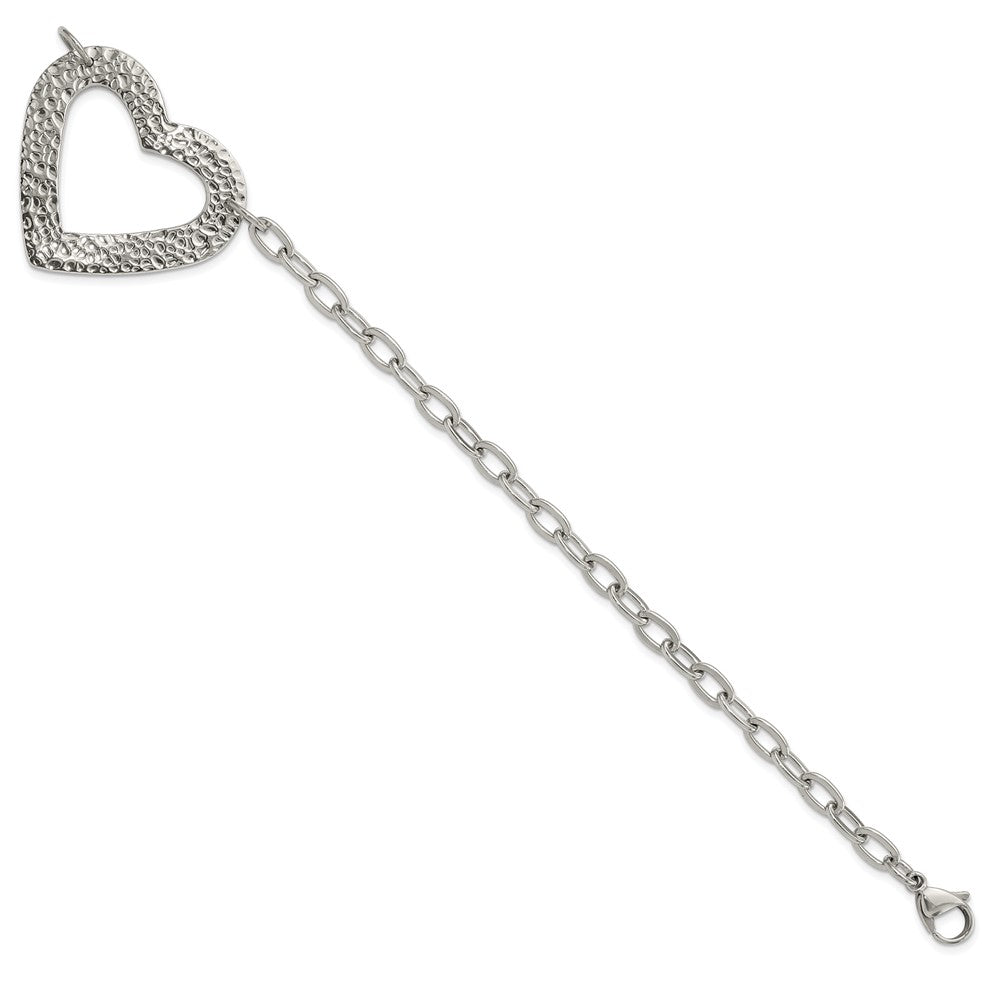 8 Inch Stainless Steel Polished & Textured Heart Bracelet