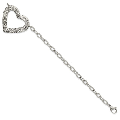 8 Inch Stainless Steel Polished & Textured Heart Bracelet
