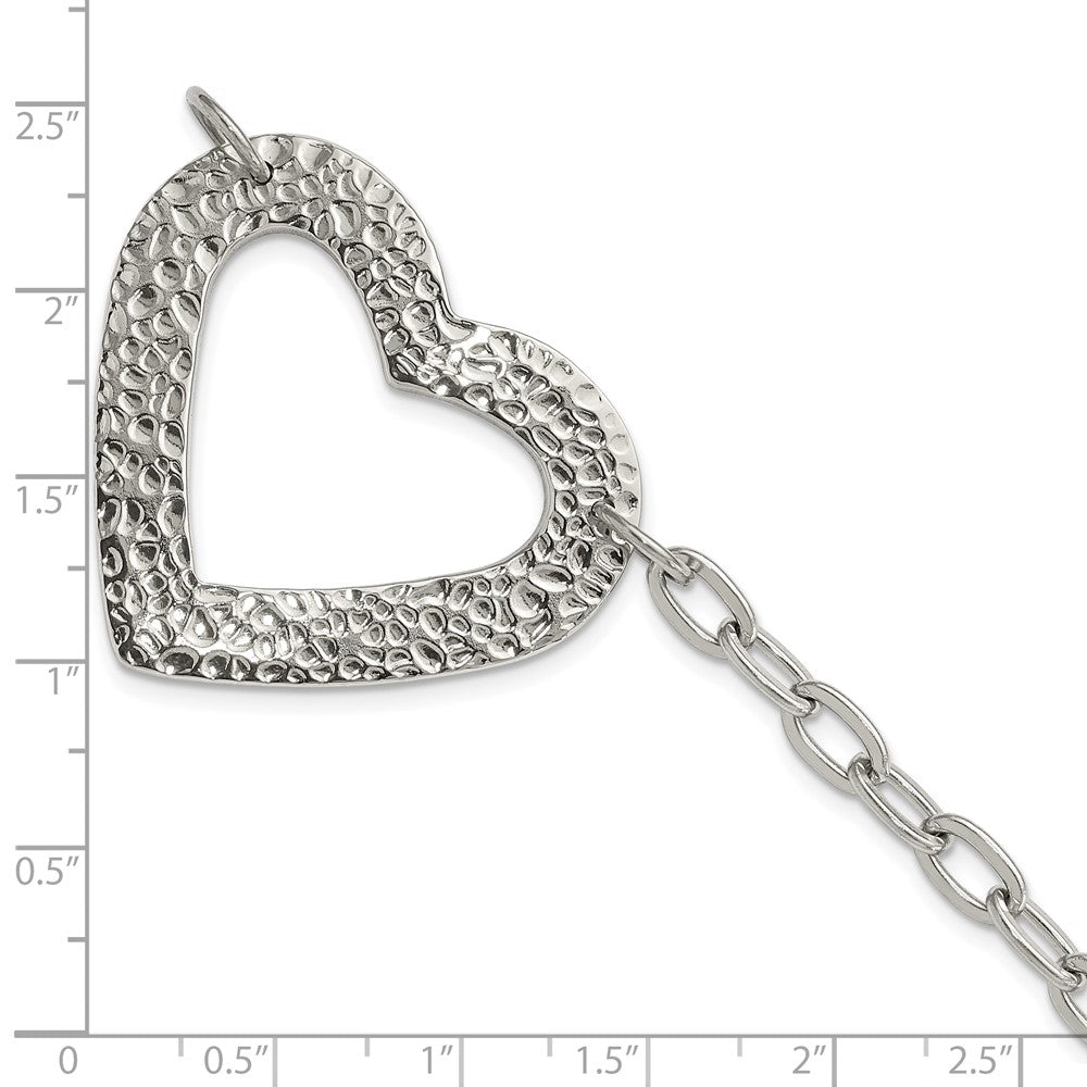 8 Inch Stainless Steel Polished & Textured Heart Bracelet