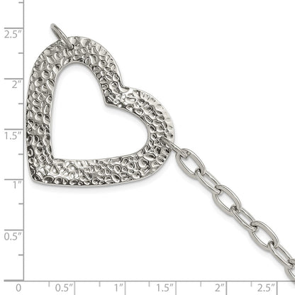 8 Inch Stainless Steel Polished & Textured Heart Bracelet