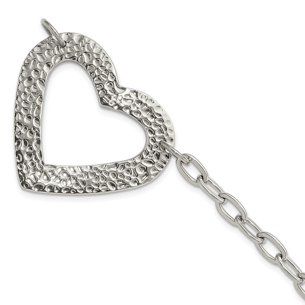 8 Inch Stainless Steel Polished & Textured Heart Bracelet