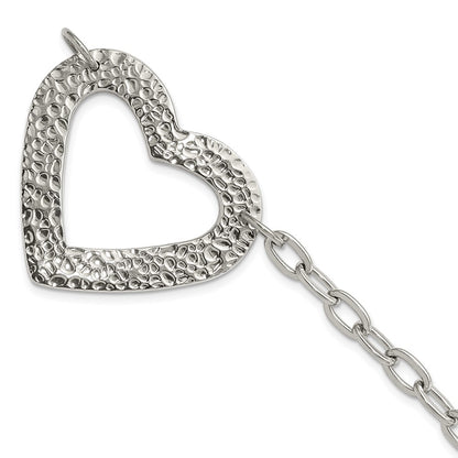 8 Inch Stainless Steel Polished & Textured Heart Bracelet