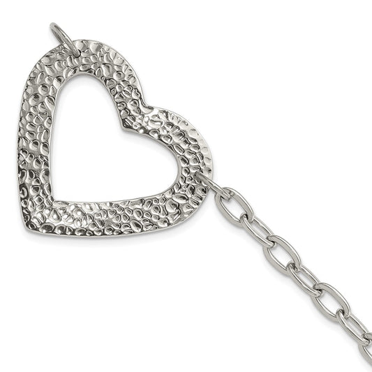 8 Inch Stainless Steel Polished & Textured Heart Bracelet