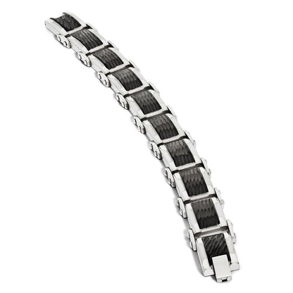 Stainless Steel Chisel Polished And Textured Black-Plated 9 Inch Link Bracelet