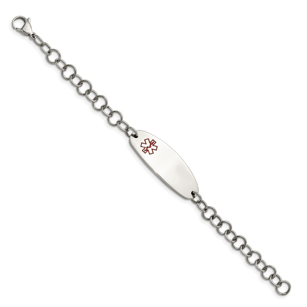 Stainless Steel Chisel Polished With Red Enamel Medical Id 7.25 Inch Open Link Bracelet