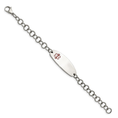 Stainless Steel Chisel Polished With Red Enamel Medical Id 7.25 Inch Open Link Bracelet