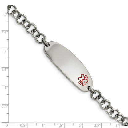 Stainless Steel Chisel Polished With Red Enamel Medical Id 7.25 Inch Open Link Bracelet