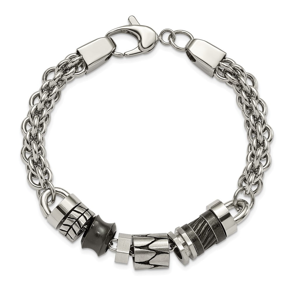 8.25 Inch Stainless Steel Antiqued Brushed & Polished With Beads 8.25In Bracelet