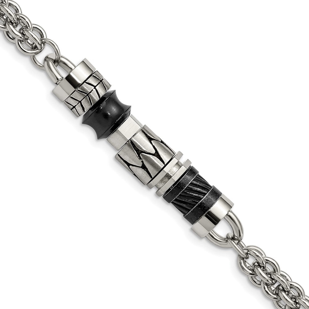 8.25 Inch Stainless Steel Antiqued Brushed & Polished With Beads 8.25In Bracelet