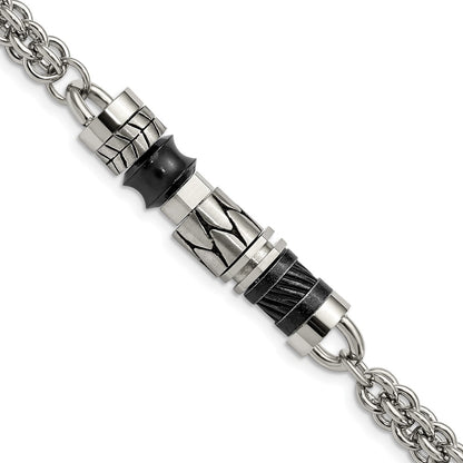8.25 Inch Stainless Steel Antiqued Brushed & Polished With Beads 8.25In Bracelet