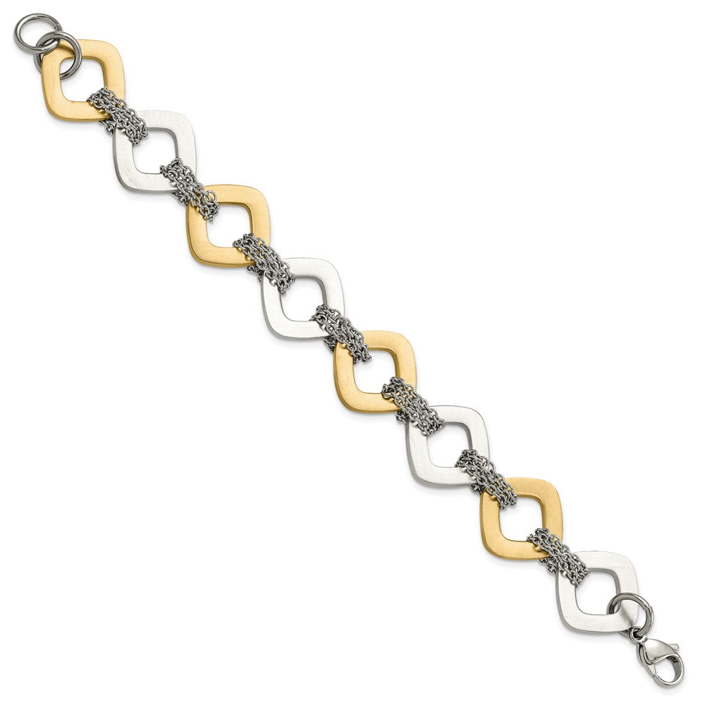 7.5 Inch Stainless Steel Yellow Ip Plated Brushed Link Bracelet