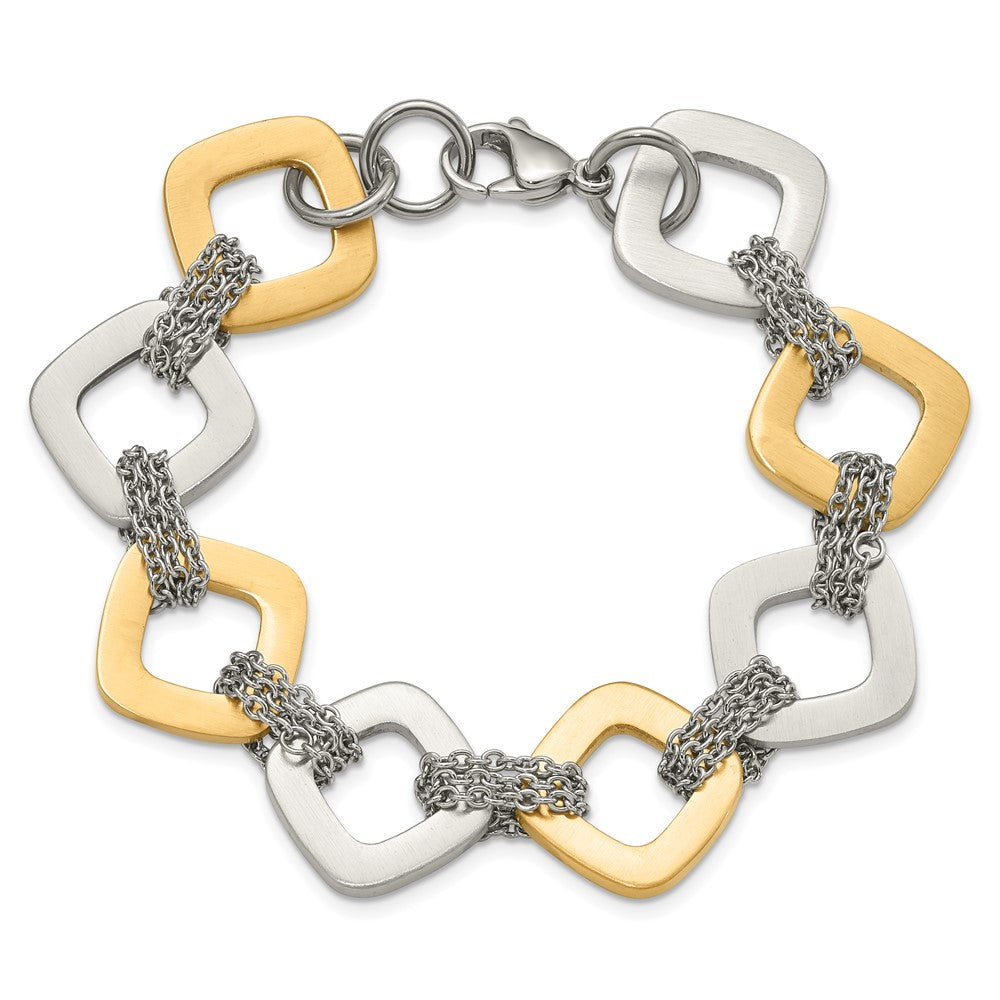 7.5 Inch Stainless Steel Yellow Ip Plated Brushed Link Bracelet