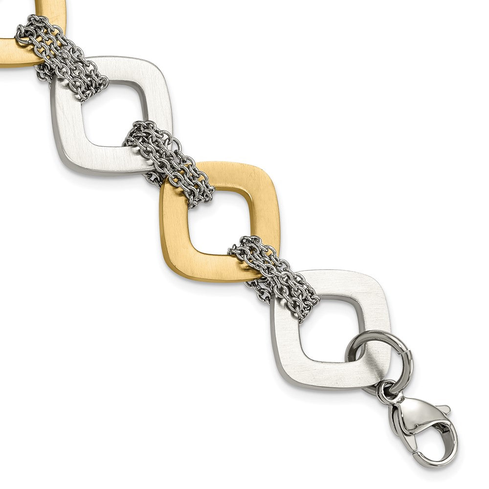 7.5 Inch Stainless Steel Yellow Ip Plated Brushed Link Bracelet