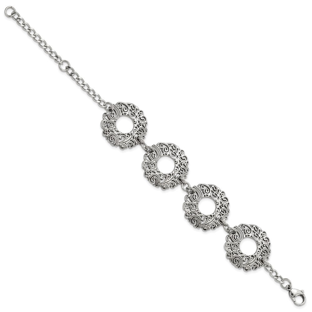8.5 Inch Stainless Steel Polished Fancy Filigree Circles W/1.5In Ext Bracelet