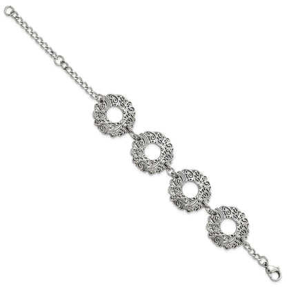 8.5 Inch Stainless Steel Polished Fancy Filigree Circles W/1.5In Ext Bracelet