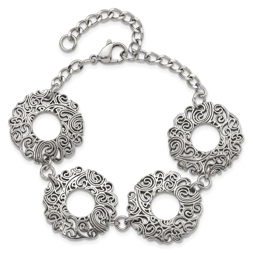 8.5 Inch Stainless Steel Polished Fancy Filigree Circles W/1.5In Ext Bracelet