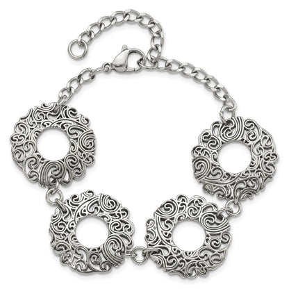 8.5 Inch Stainless Steel Polished Fancy Filigree Circles W/1.5In Ext Bracelet