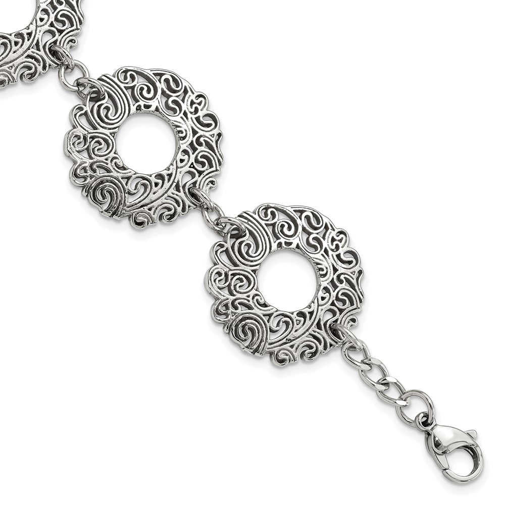 8.5 Inch Stainless Steel Polished Fancy Filigree Circles W/1.5In Ext Bracelet