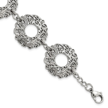 8.5 Inch Stainless Steel Polished Fancy Filigree Circles W/1.5In Ext Bracelet