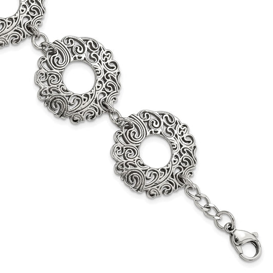 8.5 Inch Stainless Steel Polished Fancy Filigree Circles W/1.5In Ext Bracelet