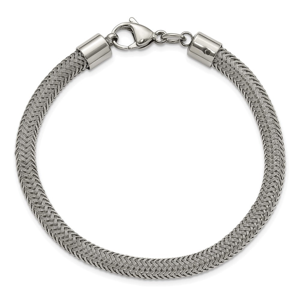 Stainless Steel Chisel Polished And Textured Wire 8 Inch Bracelet