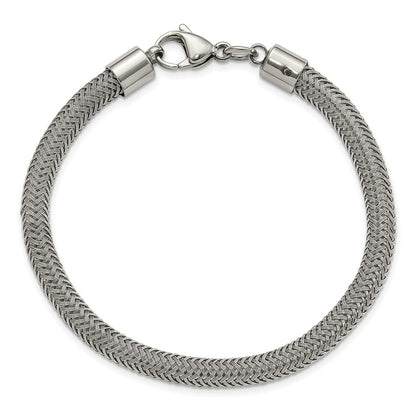 Stainless Steel Chisel Polished And Textured Wire 8 Inch Bracelet