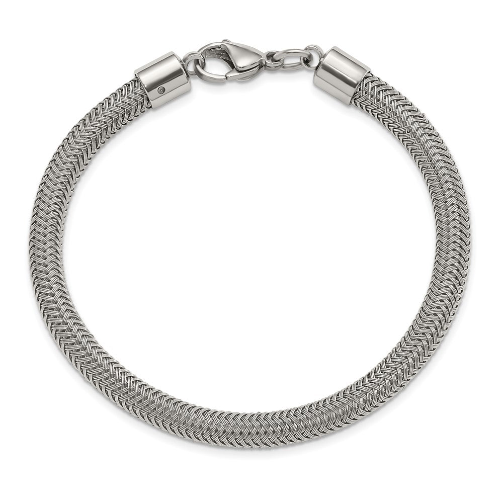 Stainless Steel Chisel Polished And Textured Wire 8 Inch Bracelet