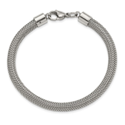 Stainless Steel Chisel Polished And Textured Wire 8 Inch Bracelet